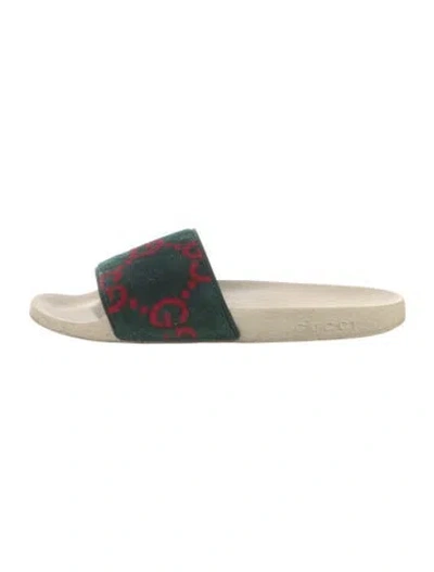 Pre-owned Gucci Gg Signature Velvet Slides In Multi