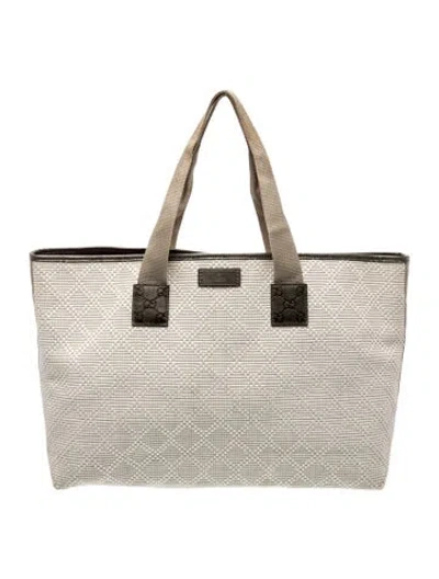 Pre-owned Gucci Gg Signature White Diamante Raffia Tote In Neutral