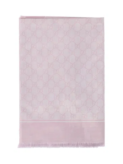 Gucci 'gg' Silk And Cotton Shawl In Pink