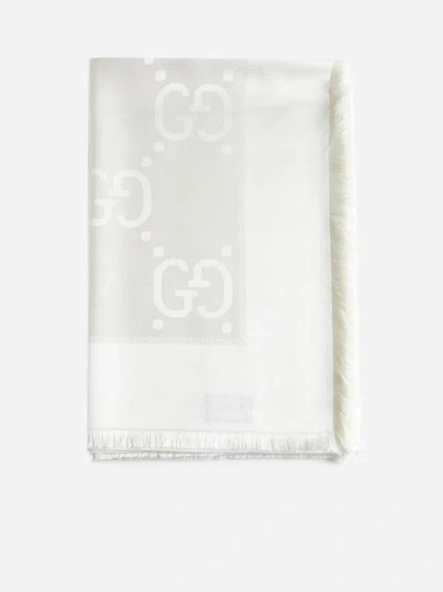 Gucci Gg Silk And Wool Shawl In White
