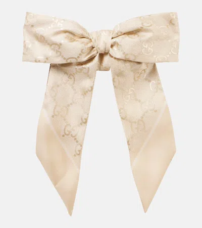 Gucci Gg Silk Bow Scrunchie In Neutral