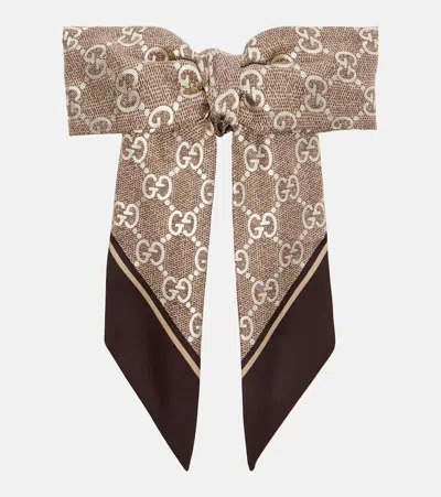 Gucci Gg Silk Bow Scrunchie In Brown