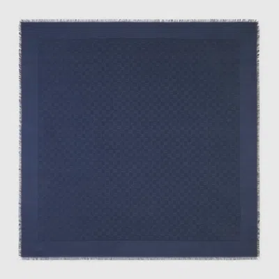 Gucci Gg Silk Cotton Jacquard Shawl In Blue