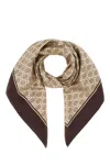Gucci Silk Foulard With Gg Motif Print In Brown