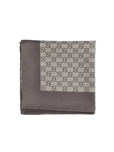Gucci 'gg' Silk Foulard In Gray