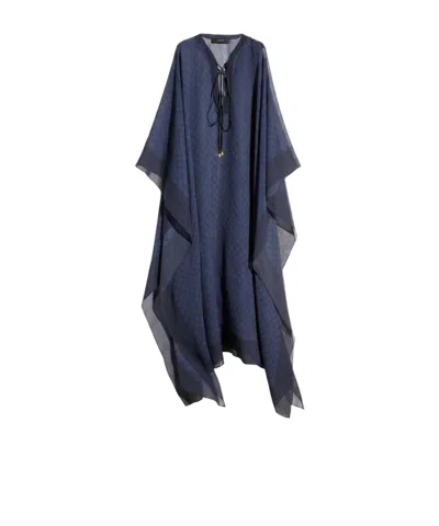 Gucci Gg Silk Georgette Cape Dress In Blue