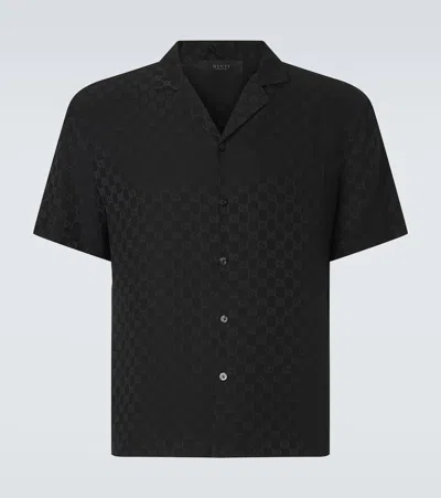Gucci Gg Silk Jacquard Bowling Shirt In Black