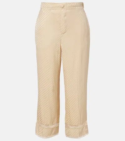 Gucci Gg Silk Jacquard Cropped Wide-leg Pants In Neutral