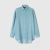 Gucci Womens Aqueous Monogram Relaxed-fit Silk Shirt In Blue