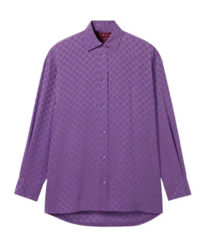 Gucci Gg Silk Jacquard Oversize Shirt In Purple