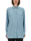 Gucci Women Gg Silk Jacquard Oversized Shirt In Blue