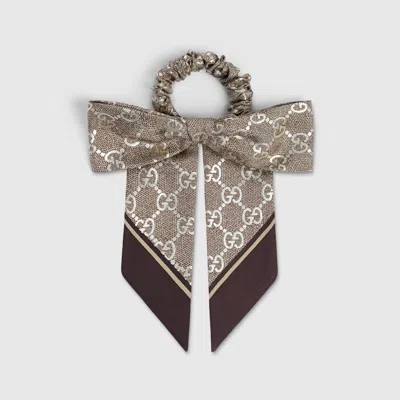 Gucci Gg Silk Jacquard Scrunchie In Beige