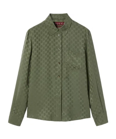 Gucci Gg Silk Jacquard Shirt In Green