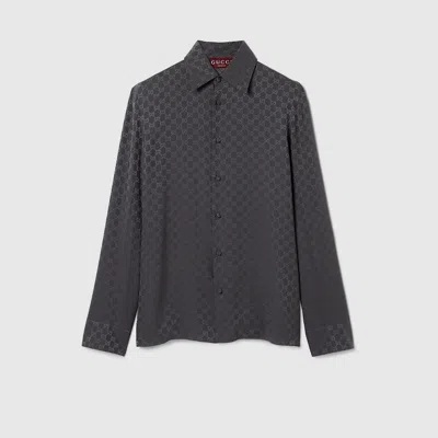 Gucci Gg Silk Jacquard Shirt In Gray