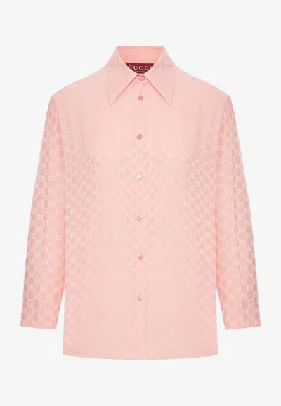Gucci Gg Silk Jacquard Shirt In Pink