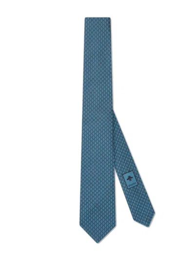 Gucci Gg Silk Jacquard Tie In Blue