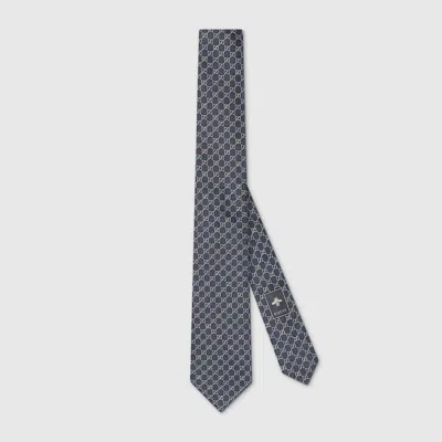 Gucci Gg Silk Jacquard Tie In Blue
