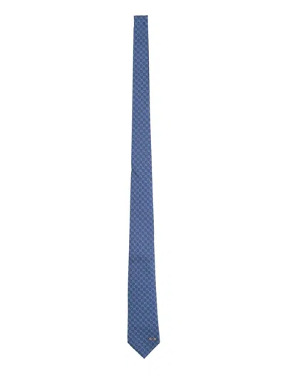 Gucci Gg Silk Jacquard Tie In Blue
