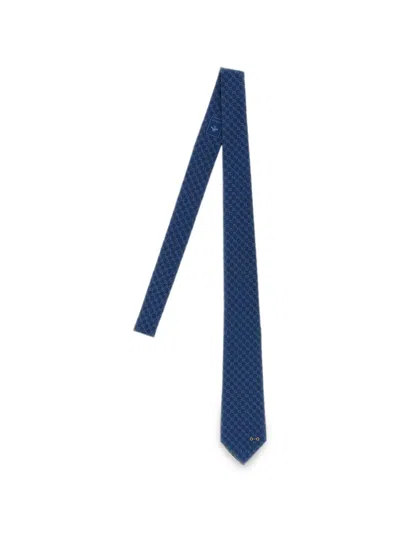 Gucci Gg Silk Jacquard Tie In Blue