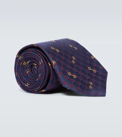 Gucci Gg Silk Jacquard Tie In Blue