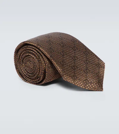 Gucci Gg Silk Jacquard Tie In Brown