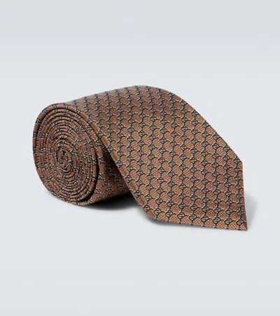 Gucci Gg Silk Jacquard Tie In Brown