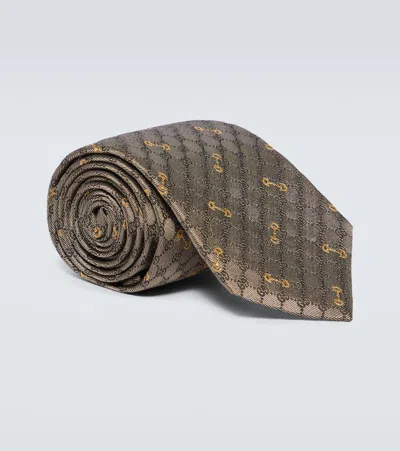 Gucci Gg Silk Jacquard Tie In Cream