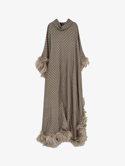 Gucci Gg Silk Kaftano Dress In Brown