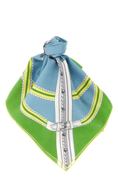 Gucci Gg Jacquard Silk Scarf Horsebit Cart In Green