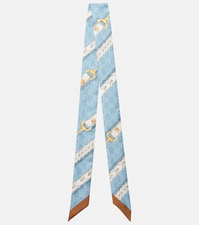 Gucci Gg Silk Scarf In Blue