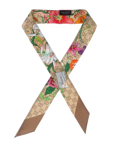 Gucci Gg Silk Scarf In Brown