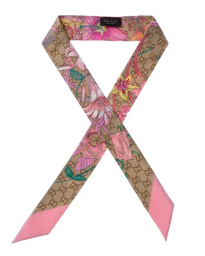 Gucci Pink Purple Silk Light Flora Scarf