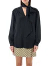 Gucci Gg-jacquard Silk-crepe Shirt In Black