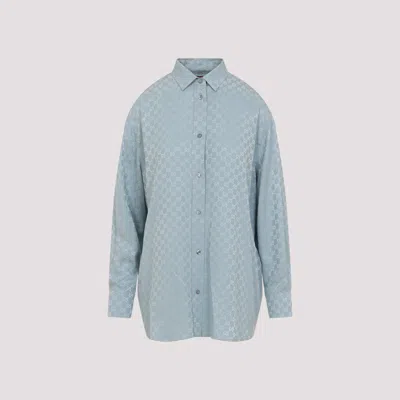 Gucci Silk Shirt With Monogram Motif In Blue