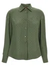 Gucci Monogram Pattern Long Sleeve Silk Top In Gray