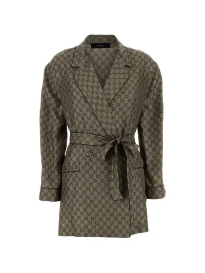 Gucci Women Printed Twill Blazer In Green