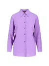 Gucci Long Sleeve Silk Shirt With Pointed Collar In Purple