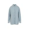 Gucci Womens Aqueous Monogram Relaxed-fit Silk Shirt In Blue