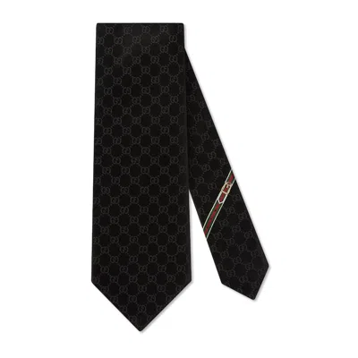 Gucci Gg Pattern Silk Tie In Black