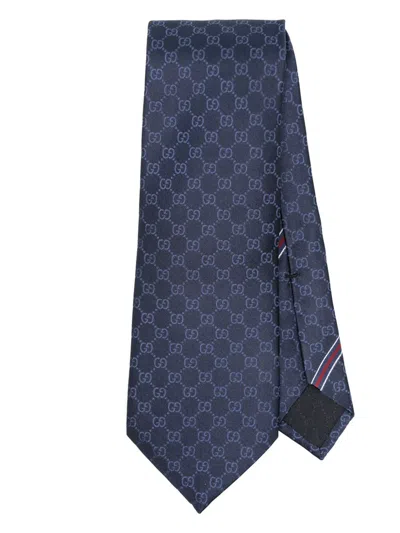 Gucci Gg Silk Tie In Blue