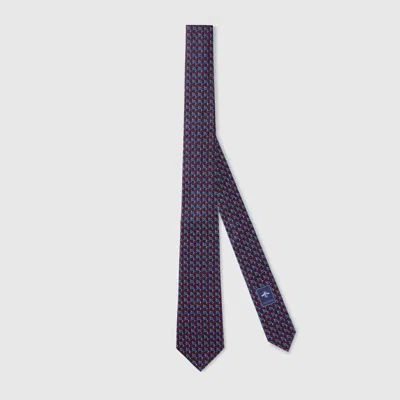 Gucci Gg Silk Tie In Blue
