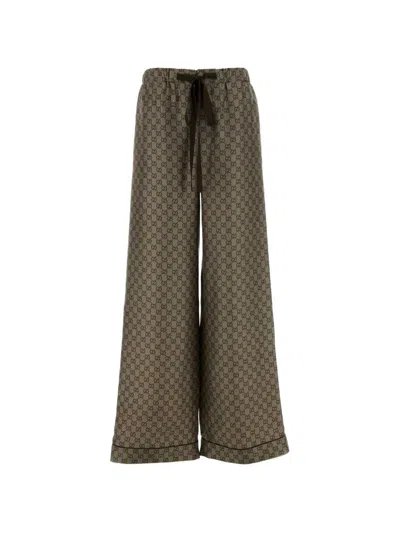 Gucci Twill Trousers Wide Leg Patterned Design In Green