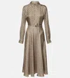 Gucci Gg Supreme-print Silk Midi Dress In Beige