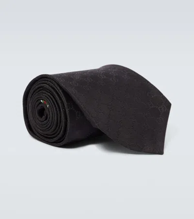 Gucci Gg Silk Twill Tie In Black