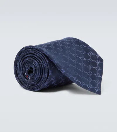 Gucci Gg Pattern Silk Tie In Blau