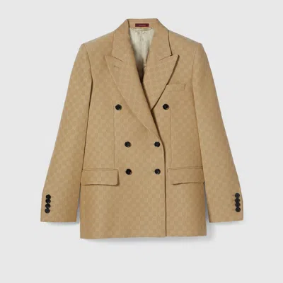 Gucci Gg Silk Wool Crêpe Jacquard Jacket In Brown