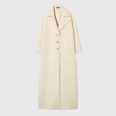 Gucci Women Wool And Silk Crepe Coat With All-over Gg Motif In Neutral