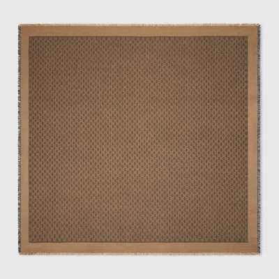 Gucci Gg Silk Wool Shawl In Brown
