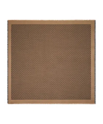 Gucci Gg Silk Wool Shawl In Brown