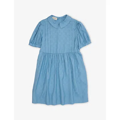 Gucci Kids' Gg Silk-blend Mini Dress 4-10 Years Parlou In Blue